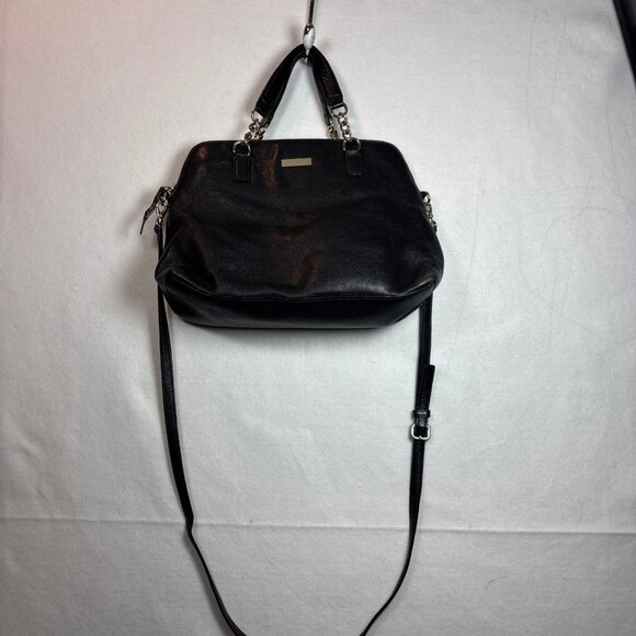 Kate Spade Black Leather Satchel With Chain Straps & Adjustable Crossbody Strap - Picture 1 of 14